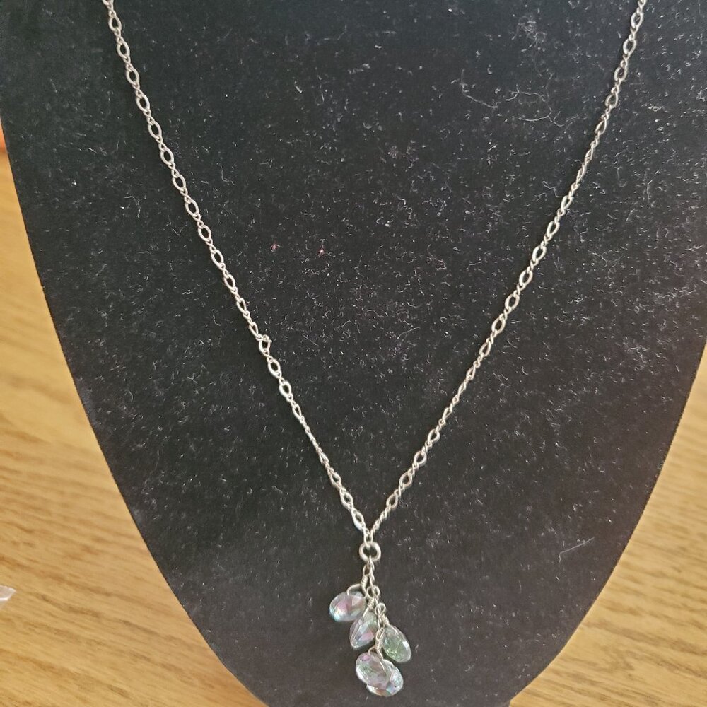 VTG AZ Italy Silver 925 Necklace-Cluster Iridescent Crystal Glass Droplets ~18"